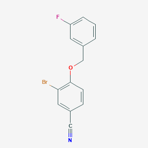 molecular formula C14H9BrFNO B13001710 3-Bromo-4-((3-fluorobenzyl)oxy)benzonitrile 