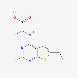 molecular formula C12H15N3O2S B13001901 2-((6-Ethyl-2-methylthieno[2,3-d]pyrimidin-4-yl)amino)propanoic acid 