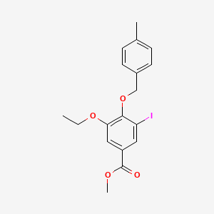 molecular formula C18H19IO4 B13002300 Methyl 3-ethoxy-5-iodo-4-((4-methylbenzyl)oxy)benzoate 