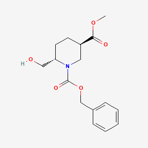 molecular formula C16H21NO5 B13002371 trans-1-Benzyl 3-methyl 6-(hydroxymethyl)piperidine-1,3-dicarboxylate 