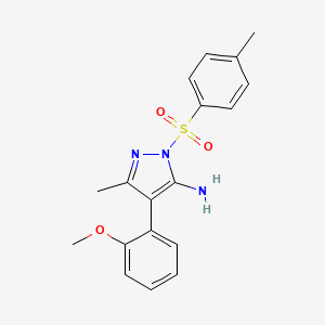 molecular formula C18H19N3O3S B13002760 4-(2-Methoxyphenyl)-3-methyl-1-tosyl-1H-pyrazol-5-amine 