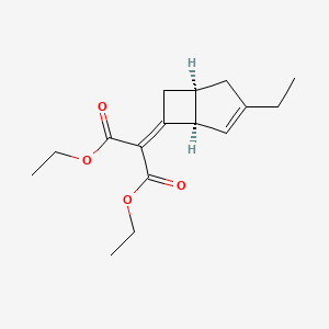 molecular formula C16H22O4 B13003687 Diethyl 2-((1R,5S)-3-ethylbicyclo[3.2.0]hept-3-en-6-ylidene)malonate 