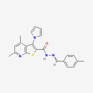 molecular formula C22H20N4OS B1300382 4,6-dimethyl-N'-[(E)-(4-methylphenyl)methylidene]-3-(1H-pyrrol-1-yl)thieno[2,3-b]pyridine-2-carbohydrazide 