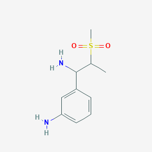 molecular formula C10H16N2O2S B13003952 3-(1-Amino-2-(methylsulfonyl)propyl)aniline 