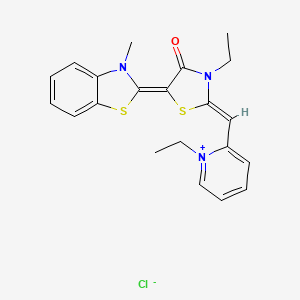 molecular formula C21H22ClN3OS2 B13004342 1-Ethyl-2-((Z)-((Z)-3-ethyl-5-(3-methylbenzo[d]thiazol-2(3H)-ylidene)-4-oxothiazolidin-2-ylidene)methyl)pyridin-1-ium chloride 