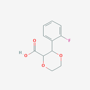 molecular formula C11H11FO4 B13004513 3-(2-Fluorophenyl)-1,4-dioxane-2-carboxylic acid 