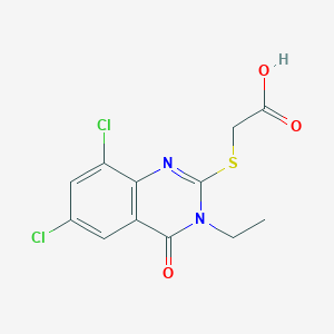 molecular formula C12H10Cl2N2O3S B13004523 2-((6,8-Dichloro-3-ethyl-4-oxo-3,4-dihydroquinazolin-2-yl)thio)acetic acid CAS No. 886500-42-1