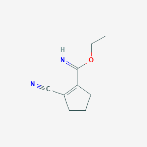 molecular formula C9H12N2O B13004793 Ethyl2-cyanocyclopent-1-enecarbimidate 