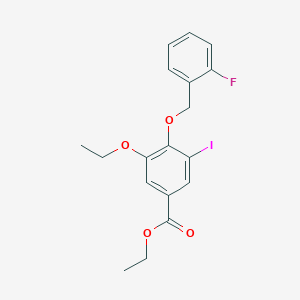 molecular formula C18H18FIO4 B13004798 Ethyl 3-ethoxy-4-((2-fluorobenzyl)oxy)-5-iodobenzoate 