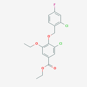 molecular formula C18H17Cl2FO4 B13004914 Ethyl 3-chloro-4-((2-chloro-4-fluorobenzyl)oxy)-5-ethoxybenzoate 