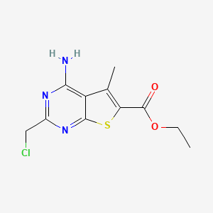 molecular formula C11H12ClN3O2S B13005204 Ethyl 4-amino-2-(chloromethyl)-5-methylthieno[2,3-d]pyrimidine-6-carboxylate 