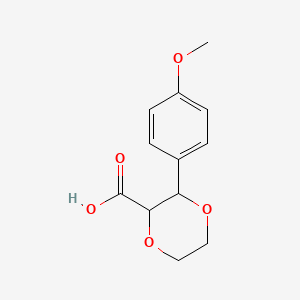 molecular formula C12H14O5 B13005565 3-(4-Methoxyphenyl)-1,4-dioxane-2-carboxylic acid 