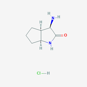 molecular formula C7H13ClN2O B13005710 Rel-(3R,3aS,6aS)-3-aminohexahydrocyclopenta[b]pyrrol-2(1H)-one hydrochloride 