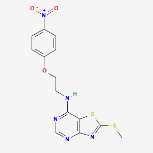 molecular formula C14H13N5O3S2 B13005718 2-(Methylthio)-N-(2-(4-nitrophenoxy)ethyl)thiazolo[4,5-d]pyrimidin-7-amine 