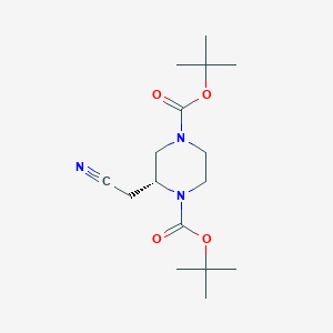 molecular formula C16H27N3O4 B13005931 ditert-butyl (2R)-2-(cyanomethyl)piperazine-1,4-dicarboxylate CAS No. 1242267-81-7