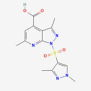 molecular formula C14H15N5O4S B13006147 1-((1,3-Dimethyl-1H-pyrazol-4-yl)sulfonyl)-3,6-dimethyl-1H-pyrazolo[3,4-b]pyridine-4-carboxylic acid 