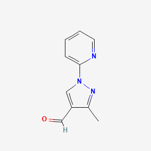 molecular formula C10H9N3O B13006798 3-Methyl-1-(pyridin-2-yl)-1H-pyrazole-4-carbaldehyde 