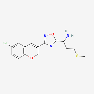 1-(3-(6-Chloro-2H-chromen-3-yl)-1,2,4-oxadiazol-5-yl)-3-(methylthio)propan-1-amine