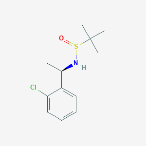 molecular formula C12H18ClNOS B13006944 (R)-N-((R)-1-(2-chlorophenyl)ethyl)-2-methylpropane-2-sulfinamide 