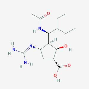 Rel-(1R,2R,3S,4S)-3-((S)-1-acetamido-2-ethylbutyl)-4-guanidino-2-hydroxycyclopentanecarboxylic acid