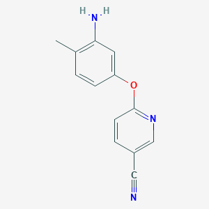 molecular formula C13H11N3O B13007496 6-(3-Amino-4-methylphenoxy)nicotinonitrile 