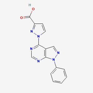 molecular formula C15H10N6O2 B13007515 1-(1-Phenyl-1H-pyrazolo[3,4-d]pyrimidin-4-yl)-1H-pyrazole-3-carboxylic acid 