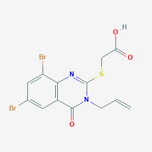 molecular formula C13H10Br2N2O3S B13007580 2-((3-Allyl-6,8-dibromo-4-oxo-3,4-dihydroquinazolin-2-yl)thio)acetic acid CAS No. 886500-94-3