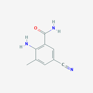 molecular formula C9H9N3O B13007811 2-Amino-5-cyano-3-methylbenzamide 