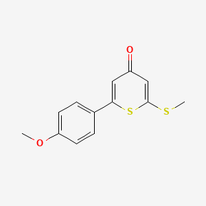 molecular formula C13H12O2S2 B13007866 2-(4-Methoxyphenyl)-6-methylthio-4H-thiopyran-4-one 