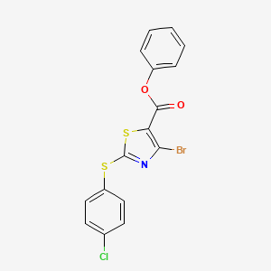 molecular formula C16H9BrClNO2S2 B13007874 Phenyl 4-bromo-2-(4-chlorophenylthio)thiazole-5-carboxylate 