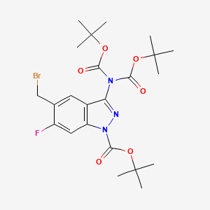 molecular formula C23H31BrFN3O6 B13008876 tert-butyl 3-{bis[(tert-butoxy)carbonyl]amino}-5-(bromomethyl)-6-fluoro-1H-indazole-1-carboxylate 