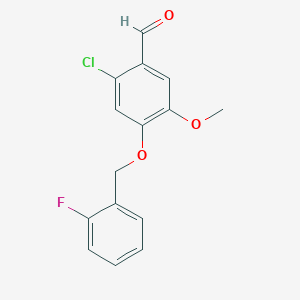 molecular formula C15H12ClFO3 B13009200 2-Chloro-4-((2-fluorobenzyl)oxy)-5-methoxybenzaldehyde 