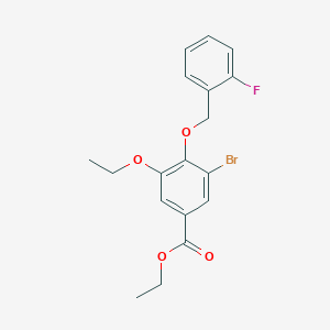 molecular formula C18H18BrFO4 B13009328 Ethyl 3-bromo-5-ethoxy-4-((2-fluorobenzyl)oxy)benzoate CAS No. 1706446-95-8