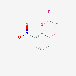 molecular formula C8H6F3NO3 B13009362 2-(Difluoromethoxy)-1-fluoro-5-methyl-3-nitrobenzene 