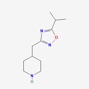 molecular formula C11H19N3O B13009909 5-Isopropyl-3-(piperidin-4-ylmethyl)-1,2,4-oxadiazole 