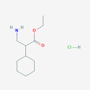 molecular formula C11H22ClNO2 B13010713 Ethyl 3-amino-2-cyclohexylpropanoate hydrochloride 