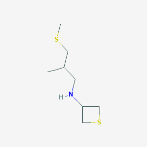 molecular formula C8H17NS2 B13011127 N-(2-Methyl-3-(methylthio)propyl)thietan-3-amine 