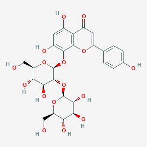 molecular formula C27H30O16 B13011144 8-(((2S,3R,4S,5S,6R)-4,5-Dihydroxy-6-(hydroxymethyl)-3-(((2S,3R,4S,5S,6R)-3,4,5-trihydroxy-6-(hydroxymethyl)tetrahydro-2H-pyran-2-yl)oxy)tetrahydro-2H-pyran-2-yl)oxy)-5,7-dihydroxy-2-(4-hydroxyphenyl)-4H-chromen-4-one 