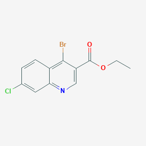 molecular formula C12H9BrClNO2 B13011370 Ethyl 4-bromo-7-chloroquinoline-3-carboxylate 