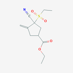 molecular formula C12H17NO4S B13011407 Ethyl 3-cyano-3-(ethylsulfonyl)-4-methylenecyclopentanecarboxylate 