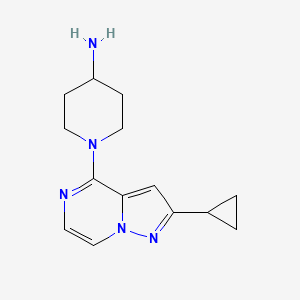 molecular formula C14H19N5 B13013336 1-(2-Cyclopropylpyrazolo[1,5-a]pyrazin-4-yl)piperidin-4-amine 