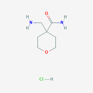 molecular formula C7H15ClN2O2 B13013827 4-(Aminomethyl)oxane-4-carboxamide hydrochloride CAS No. 1221722-32-2