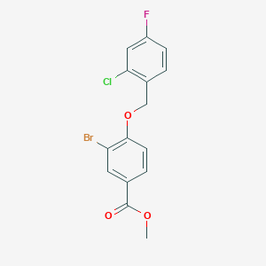 molecular formula C15H11BrClFO3 B13014060 Methyl 3-bromo-4-((2-chloro-4-fluorobenzyl)oxy)benzoate 