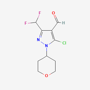 molecular formula C10H11ClF2N2O2 B13014383 5-Chloro-3-(difluoromethyl)-1-(tetrahydro-2H-pyran-4-yl)-1H-pyrazole-4-carbaldehyde 