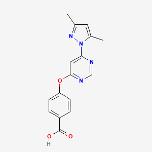 molecular formula C16H14N4O3 B13014529 4-((6-(3,5-Dimethyl-1H-pyrazol-1-yl)pyrimidin-4-yl)oxy)benzoic acid 