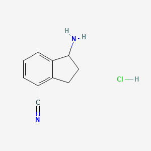 molecular formula C10H11ClN2 B13014567 1-Amino-2,3-dihydro-1H-indene-4-carbonitrile hydrochloride 