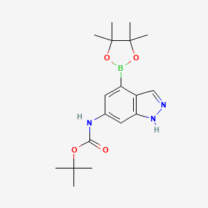 molecular formula C18H26BN3O4 B13014621 tert-butyl N-[4-(tetramethyl-1,3,2-dioxaborolan-2-yl)-1H-indazol-6-yl]carbamate 