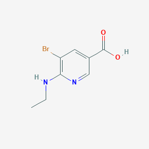 molecular formula C8H9BrN2O2 B13014624 5-Bromo-6-(ethylamino)nicotinic acid 