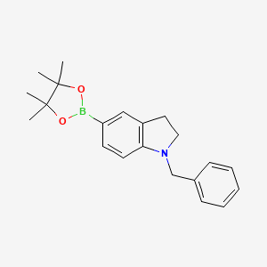 molecular formula C21H26BNO2 B13014780 1-Benzyl-5-(4,4,5,5-tetramethyl-1,3,2-dioxaborolan-2-yl)indoline 