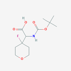 molecular formula C12H20FNO5 B13015072 2-((tert-Butoxycarbonyl)amino)-2-(4-fluorotetrahydro-2H-pyran-4-yl)aceticacid 